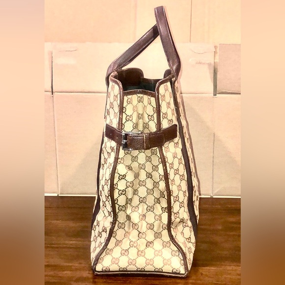 Vintage GUCCI GG Monogram Leather Top Handle Oversized Tote Shoulder Bag - Picture 5 of 17